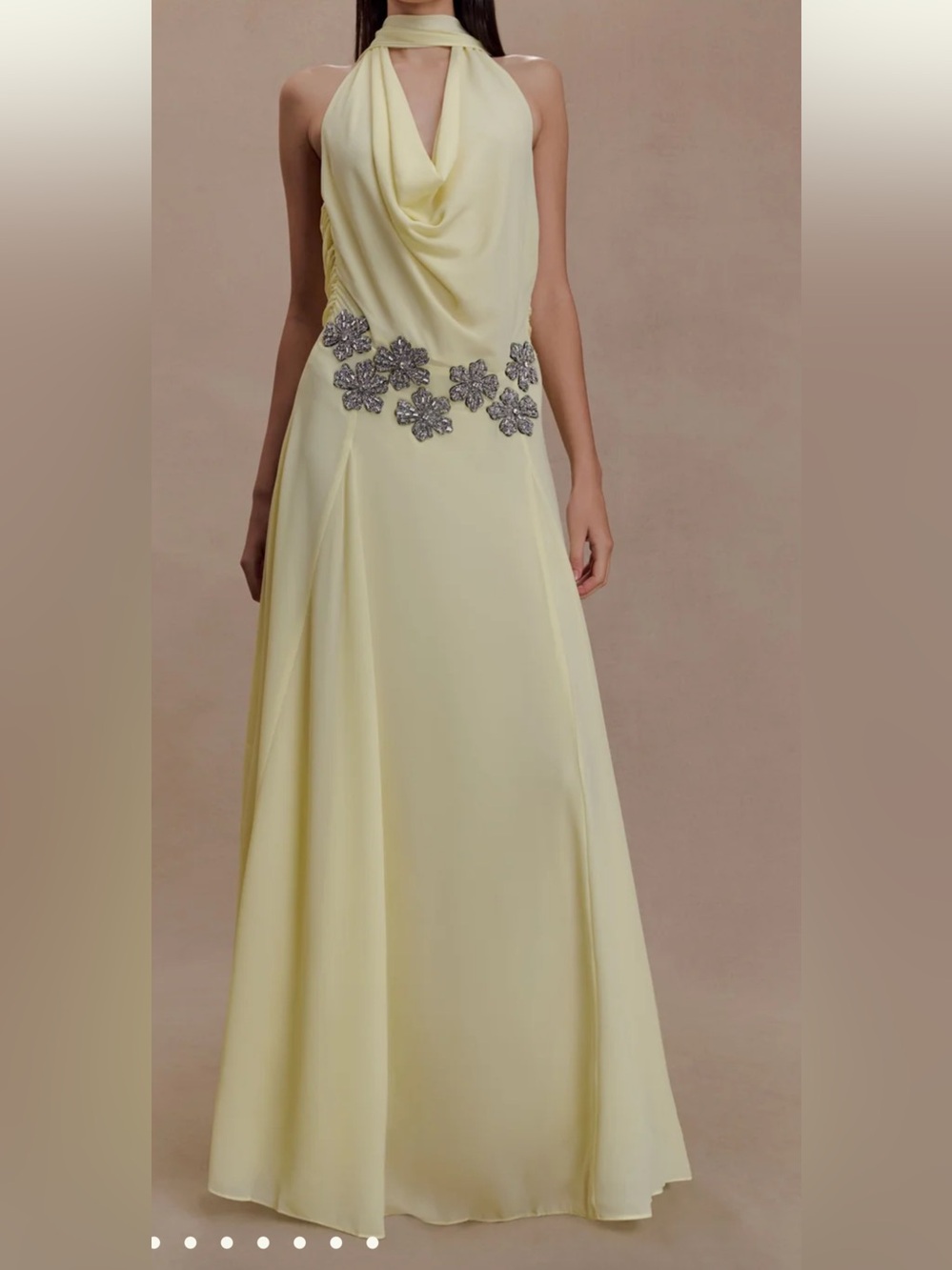 Meshki Pale Yellow Maxi Dress with Beaded Floral Waist